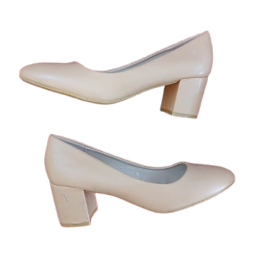 EURO BRAND Cream White Block Heel Shoes Size 39